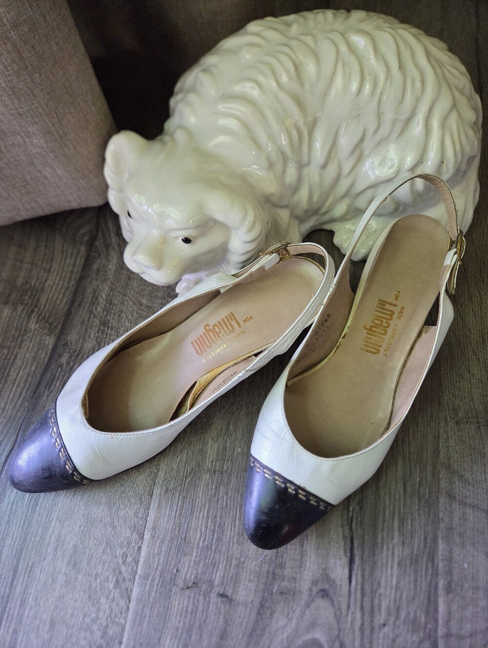 Unlisted White Slingback Flats with Black Toe Caps 7 B